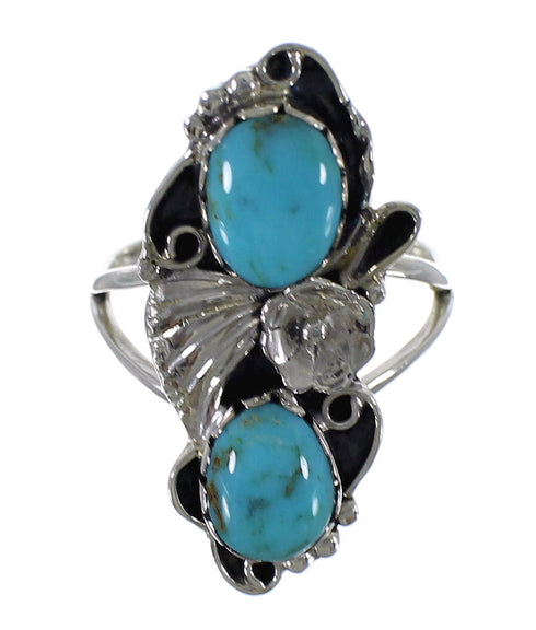 Authentic Sterling Silver Flower Turquoise Ring Size 5-1/4 RX60255